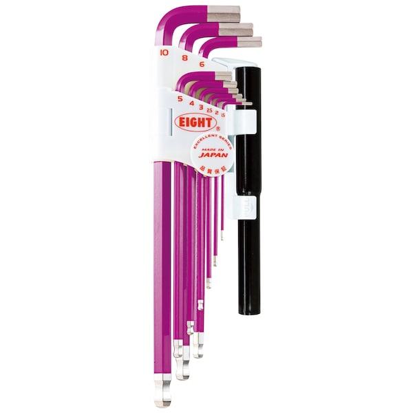 Eight Tool TAPER HEAD HEX KEY L-HANDLE EXTRA LONG SET, 9PC 1.5-10MM PRPL W/EXTENSION PIPES TLC-S9NPPU - main